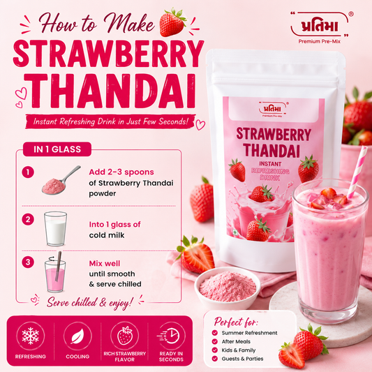 Strawberry Thandai – Instant Fruity Drink Mix (150gm) | Pratima Pre-Mix