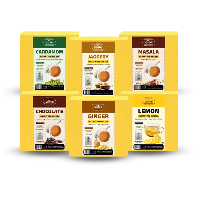 Pratima Premium Instant Pre-Mix Tea 6-flavour assorted combo pack