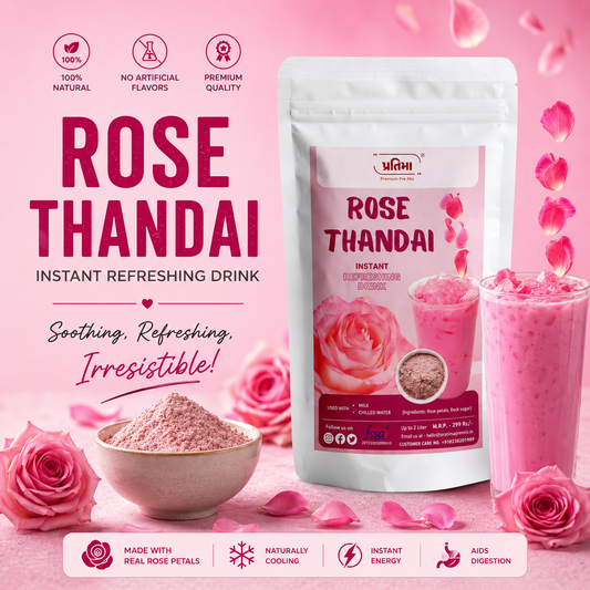 Pratima Rose thandai instant cool drink mix 150 gm pack — floral summer beverage