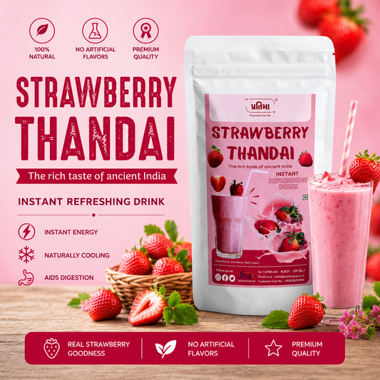 Pratima Strawberry thandai instant fruity cool drink mix 150 gm pack