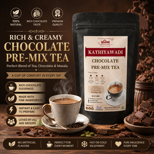 Pratima Kathiyawadi Chocolate tea pre-mix sachet for 1 litre milk — family-size cocoa chai