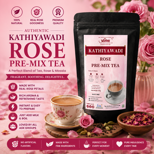 Pratima Kathiyawadi Rose tea pre-mix sachet for 1 litre milk — family-size floral chai