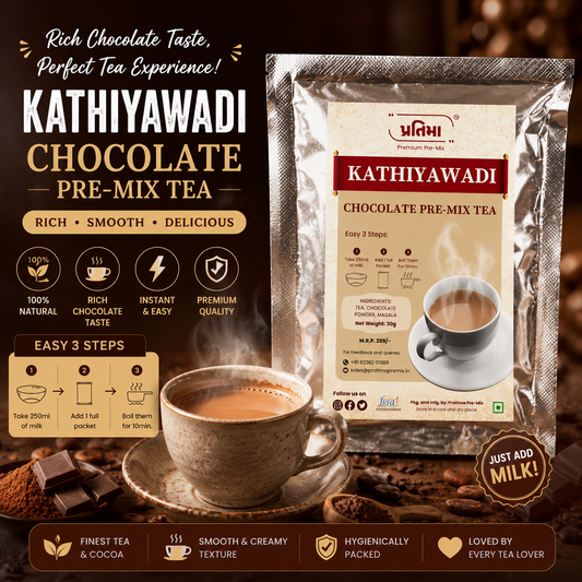 Pratima Kathiyawadi Chocolate tea pre-mix sachet for 250 ml milk — cocoa-infused chai